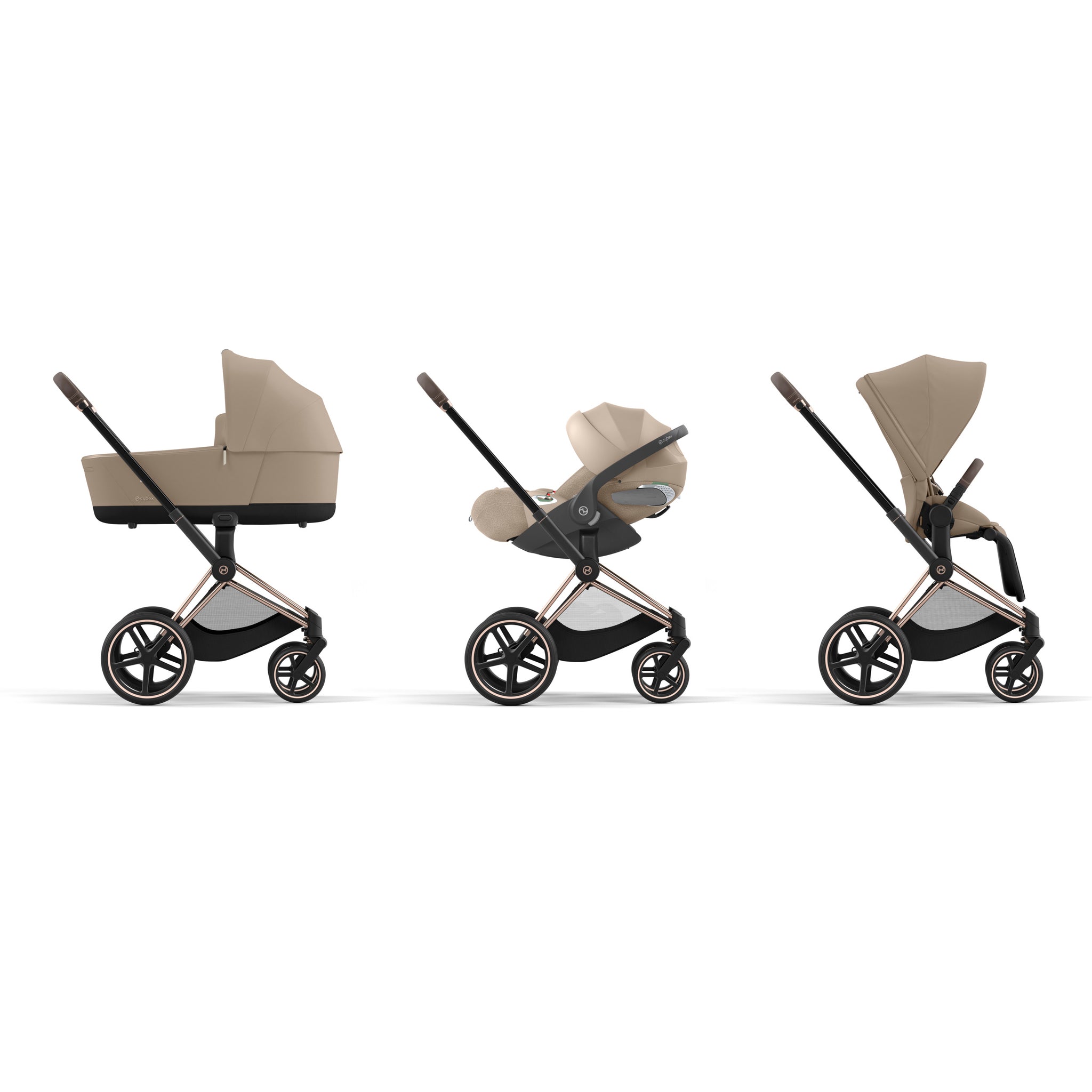 CYBEX Platinum Kinderwagen PRIAM rosegld, cozy beige (bestehend aus 1x Priam Rahmen rosegold,/ 1x  Priam / e-Priam Sitzpaket beige)