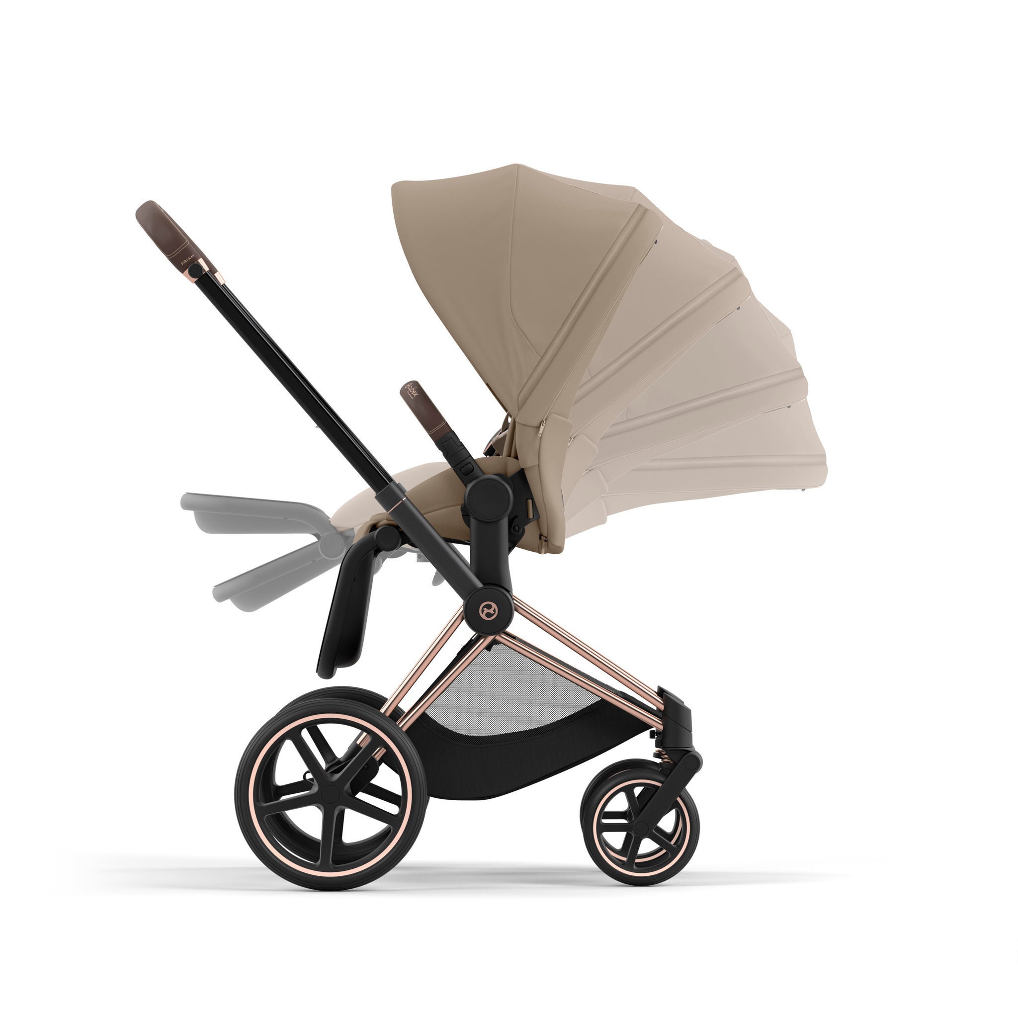 CYBEX Platinum Kinderwagen PRIAM rosegld, cozy beige (bestehend aus 1x Priam Rahmen rosegold,/ 1x  Priam / e-Priam Sitzpaket beige)