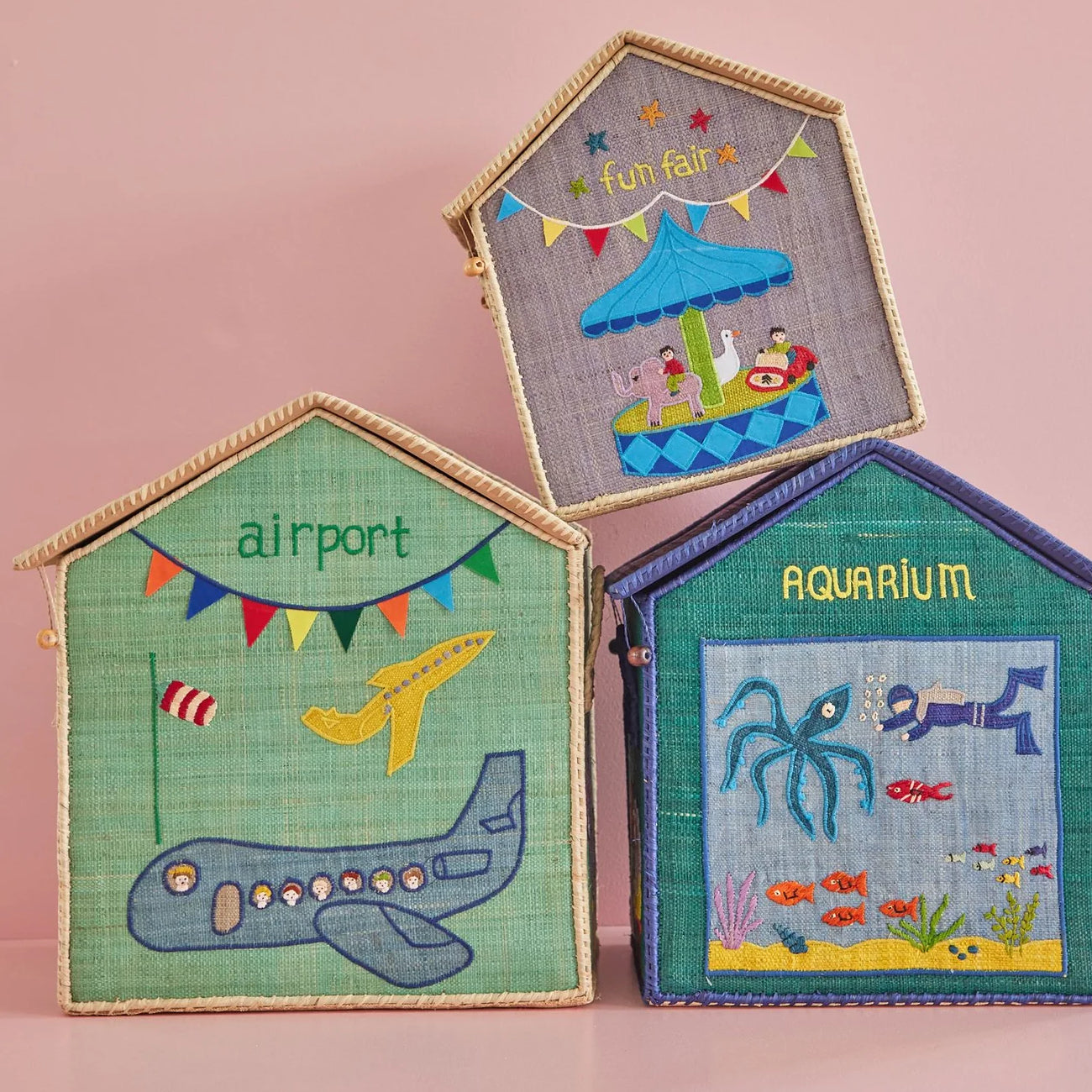 RICE Raffia-Aufbewahrungshaus fun fair klein Blau