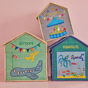 RICE Raffia-Aufbewahrungshaus fun fair klein Blau