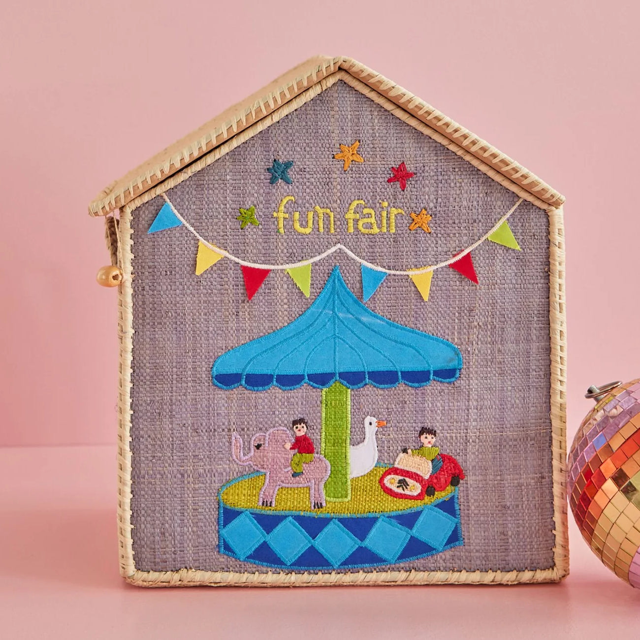 RICE Raffia-Aufbewahrungshaus fun fair klein Blau