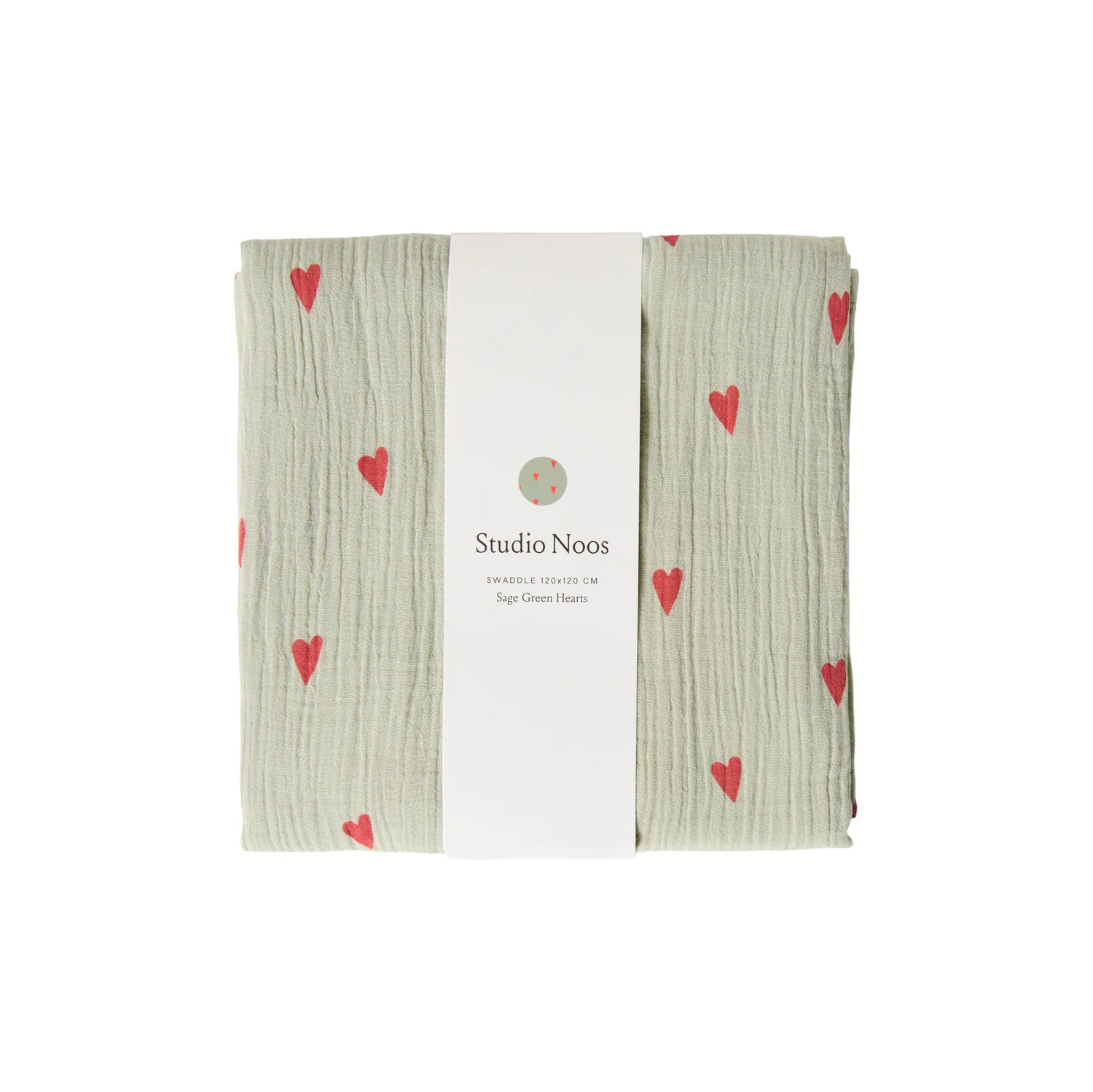 studio noos sage green Hearts Swaddle | 120x120 cm