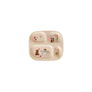 RICE MELAMIN KINDERTELLER MIT 4ER EINTEILUNG WILDLIFE PINK