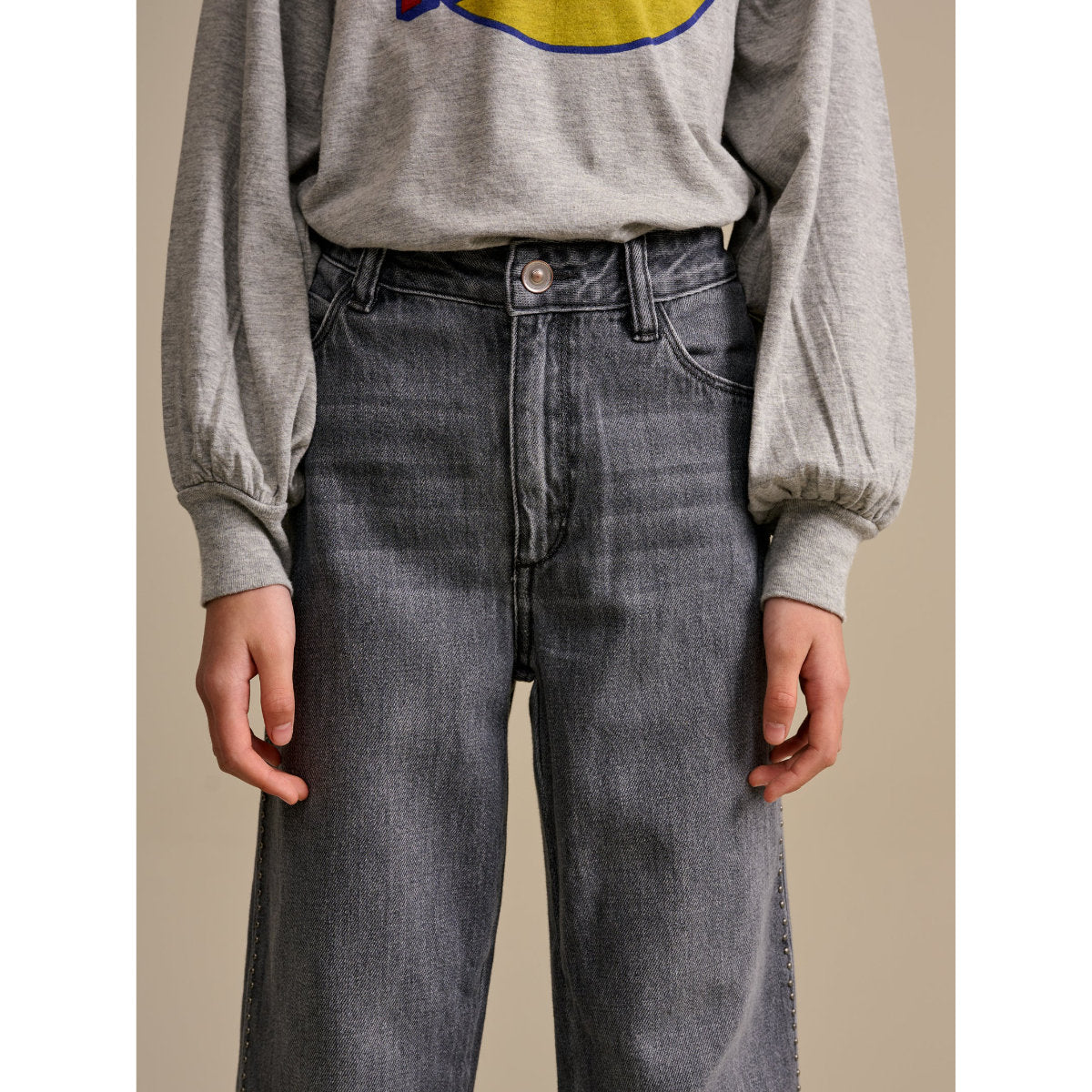 Bellerose Jeans Popies weites Bein seitlich Nieten used grey