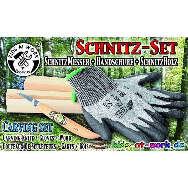 messer handschuhe Corvus SCHNITZSET MESSER HANDSCHUH HOLZ – STEYBE FÜR KINDER