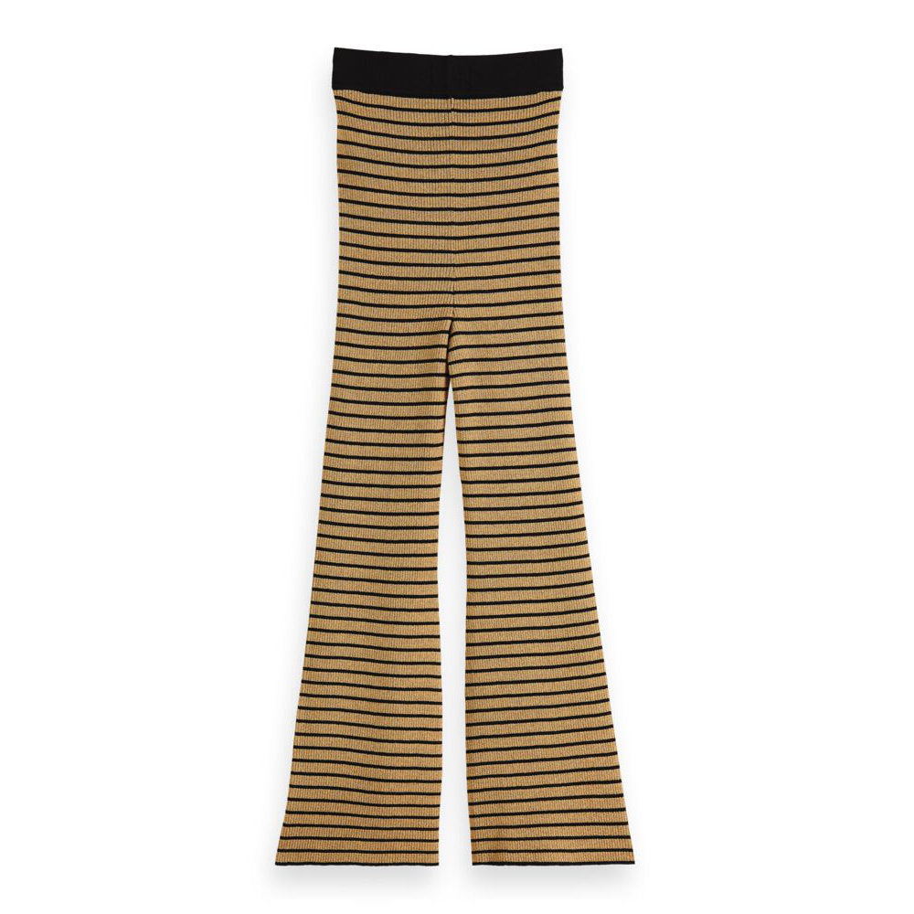 Scotch & Soda High-rise Leggings mit ausgesteltem Bein schwarz/camel gestreift