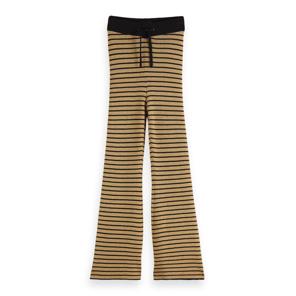 Scotch & Soda High-rise Leggings mit ausgesteltem Bein schwarz/camel gestreift