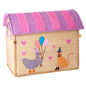Rice Raffia Toy Baskets with Pink Party Animal S