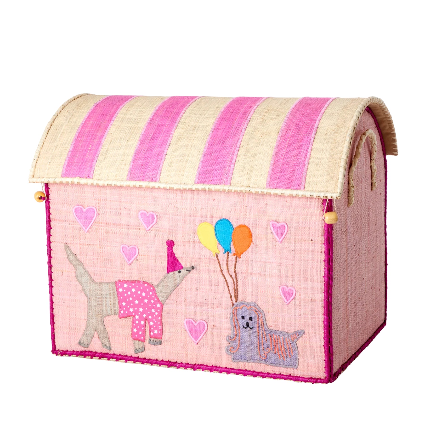 Rice Raffia Toy Baskets with Pink Party Animal M STEYBE FR KINDER Rice Raffia Toy Baskets with Pink Party Animal M STEYBE FR KINDER