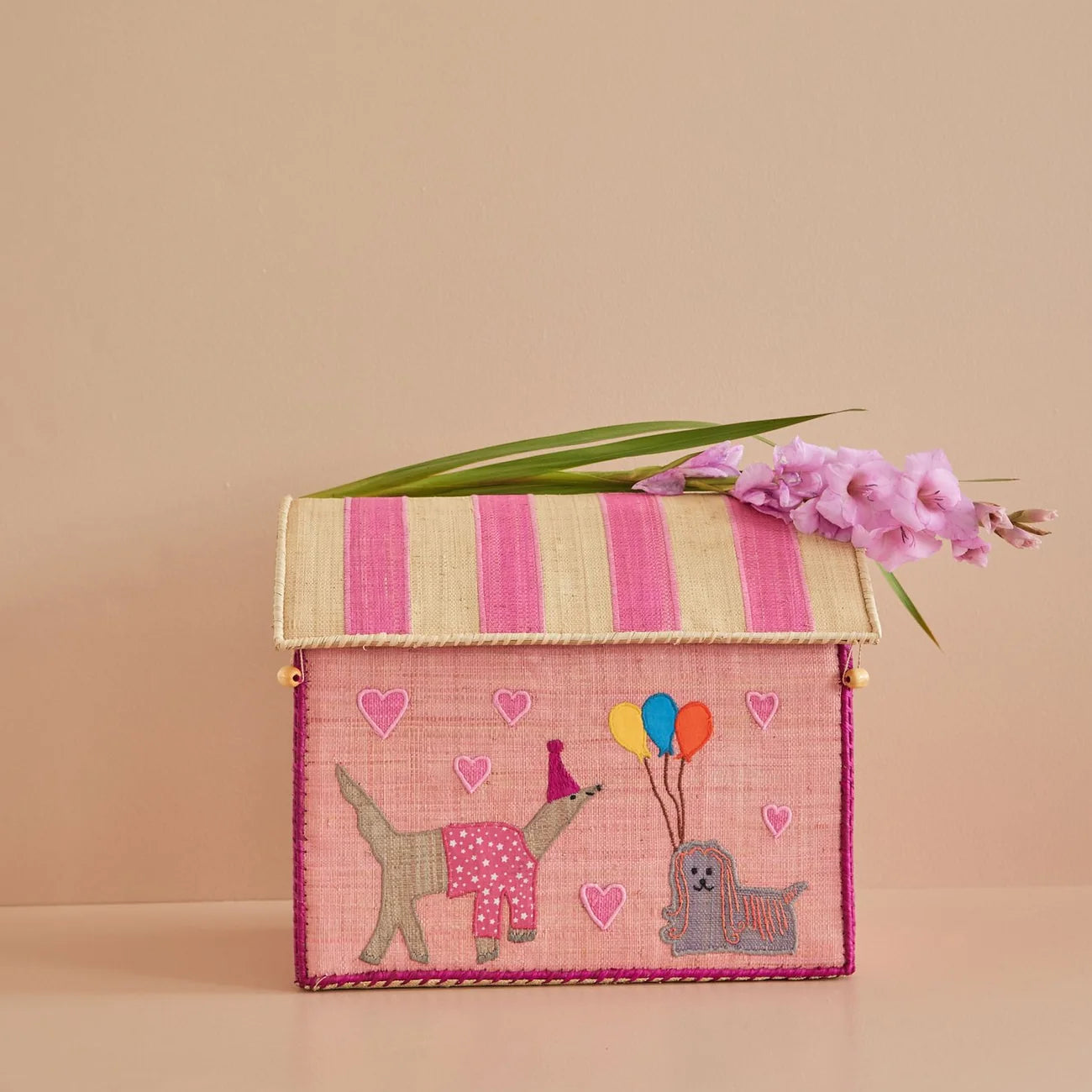 Rice Raffia Toy Baskets with Pink Party Animal M